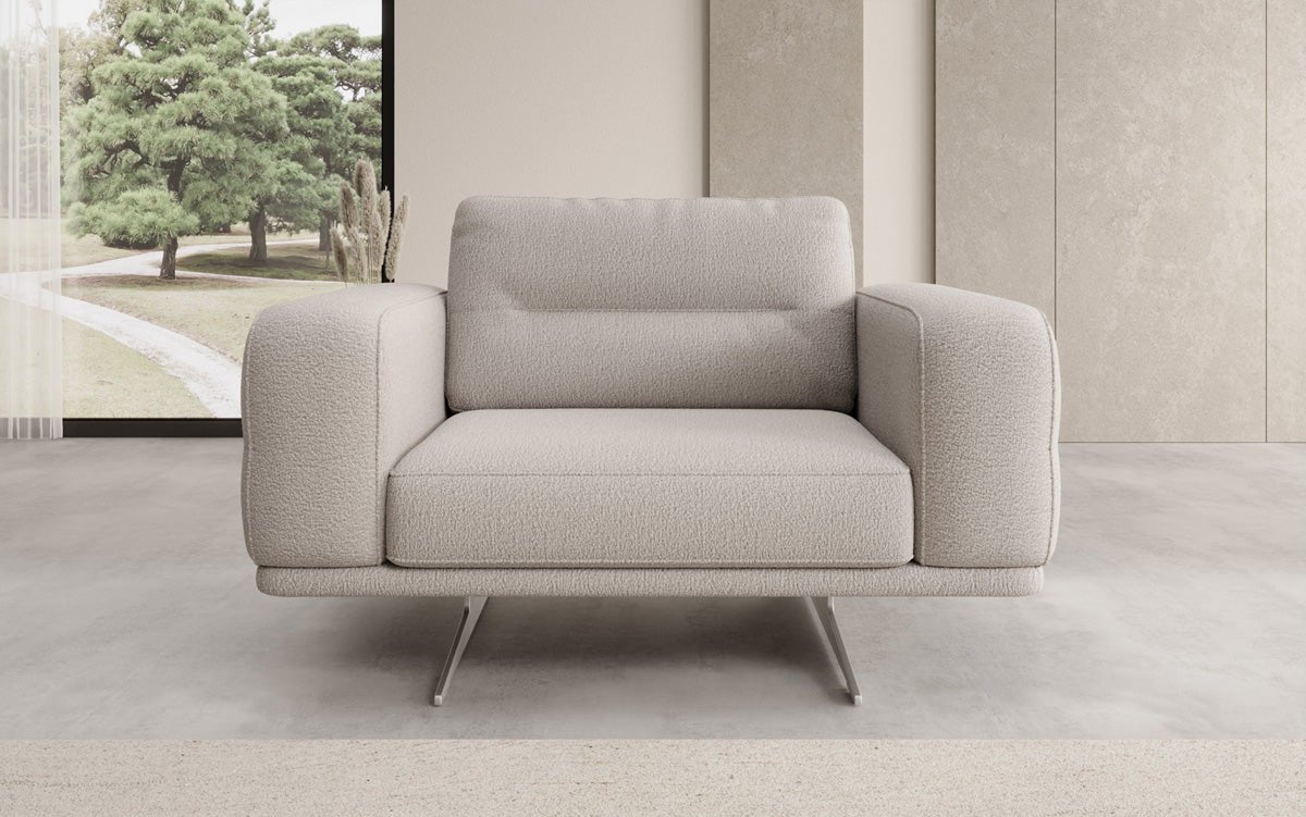 Dizajnové sofa-kreslo Torino s podrúčkami v bouclé