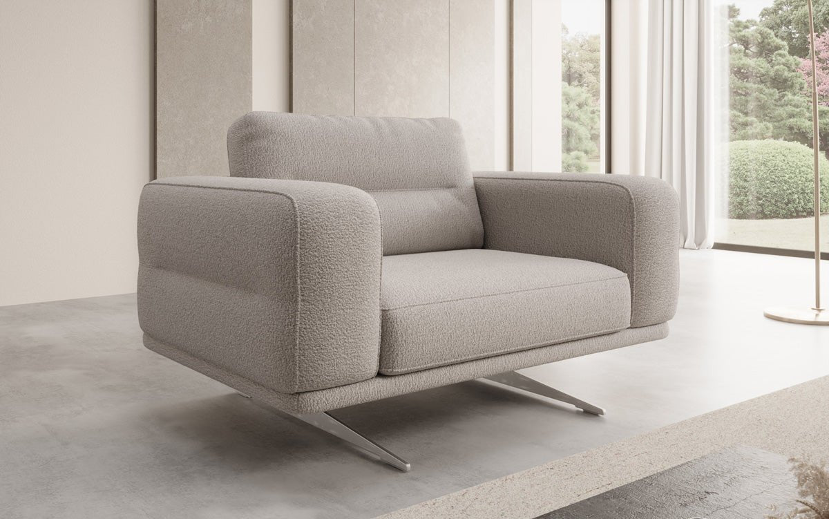 Dizajnové sofa-kreslo Torino s podrúčkami v bouclé