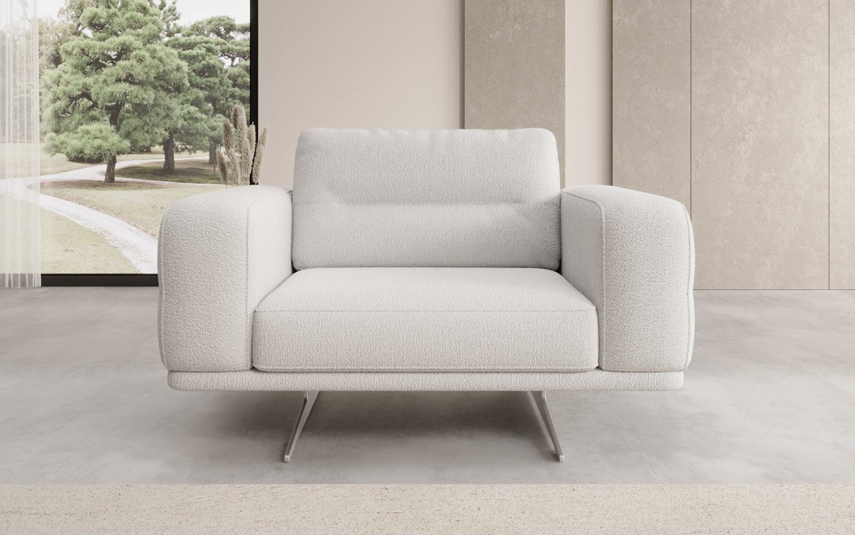 Dizajnové sofa-kreslo Torino s podrúčkami v bouclé