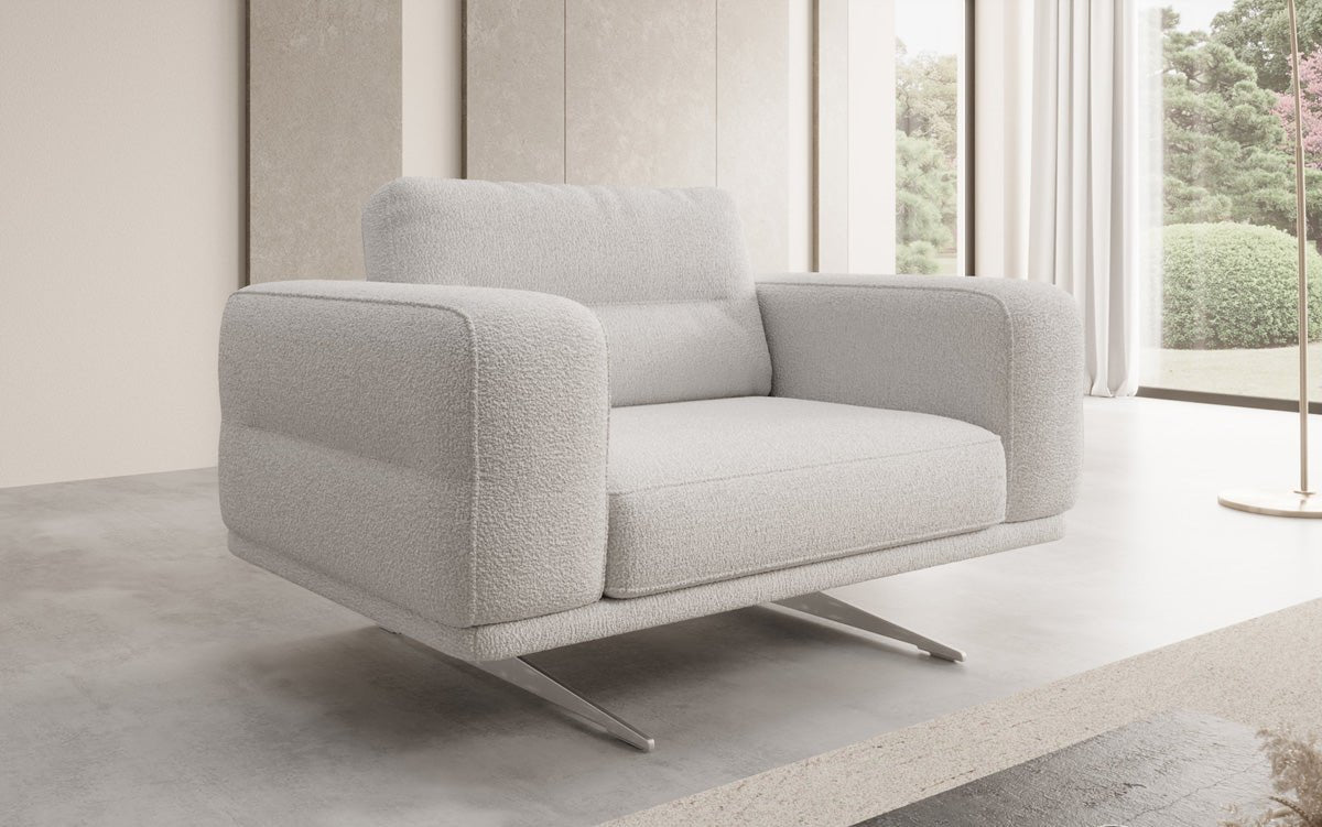 Dizajnové sofa-kreslo Torino s podrúčkami v bouclé