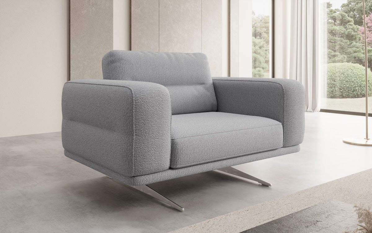 Dizajnové sofa-kreslo Torino s podrúčkami v bouclé
