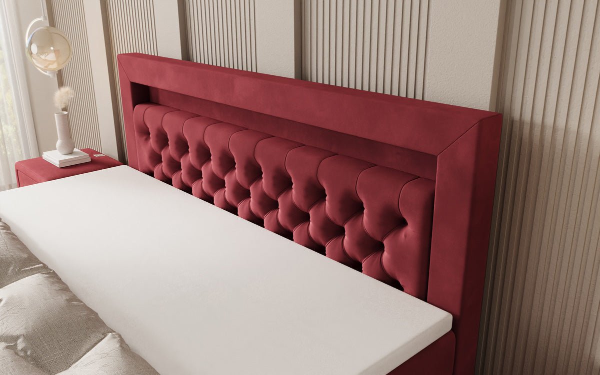 Boxspring posteľ Menzogna s efektom vznášania a LED osvetlením v zamate