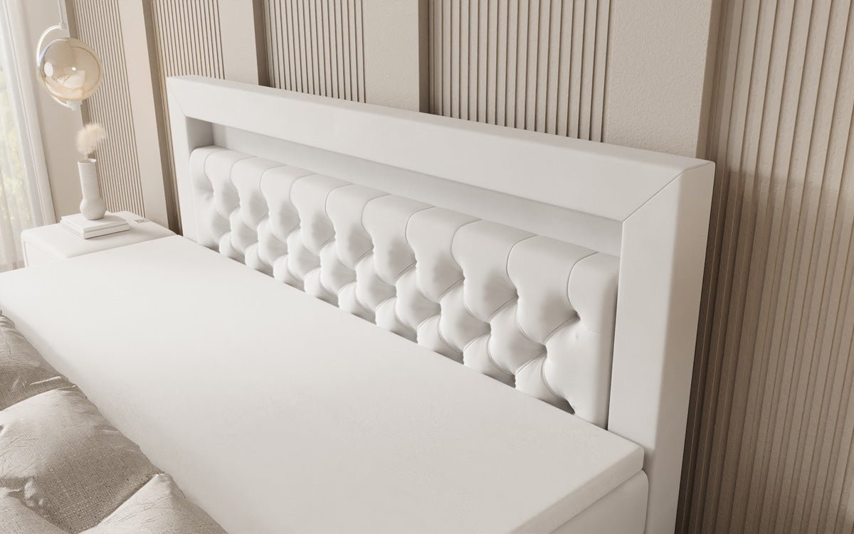 Boxspring posteľ Menzogna s efektom vznášania a LED osvetlením v zamate