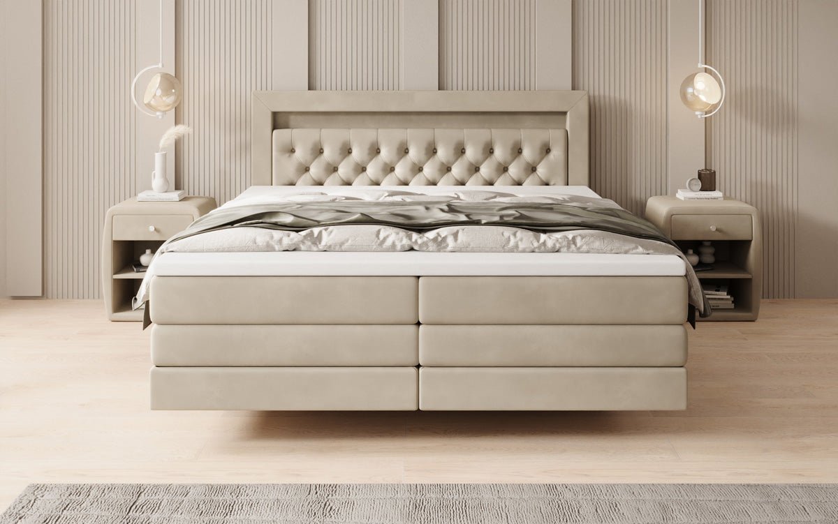 Boxspring posteľ Menzogna s efektom vznášania a LED osvetlením v zamate