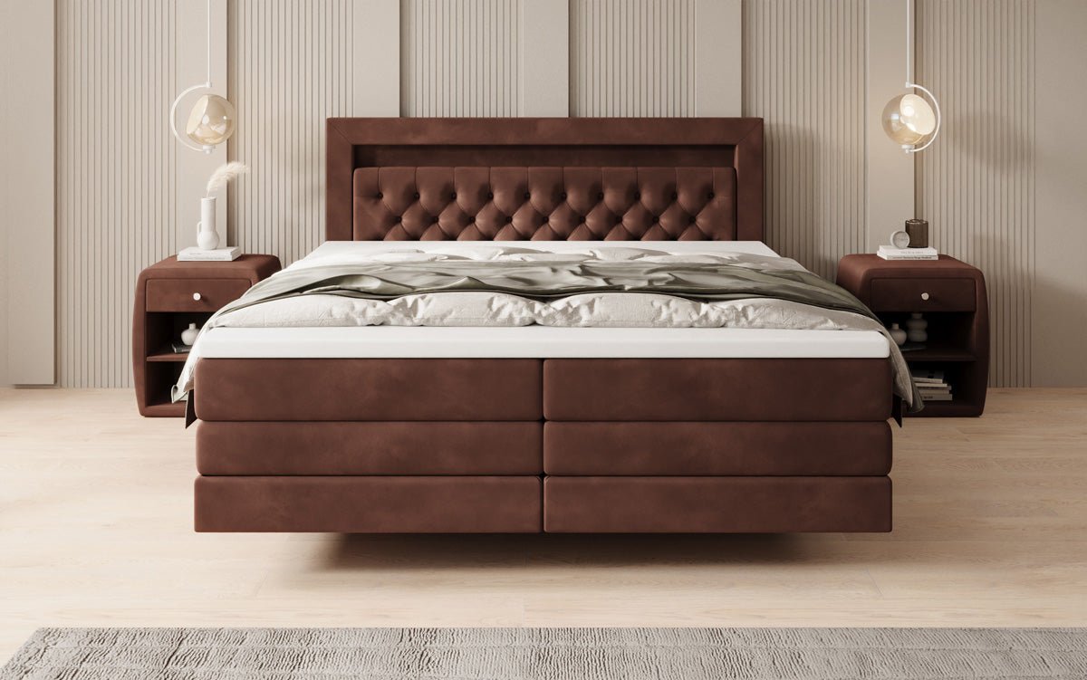 Boxspring posteľ Menzogna s efektom vznášania a LED osvetlením v zamate