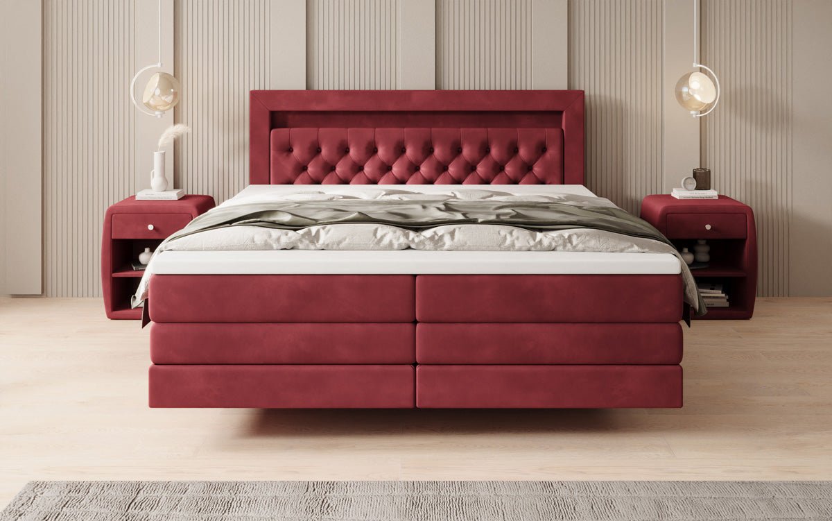 Boxspring posteľ Menzogna s efektom vznášania a LED osvetlením v zamate