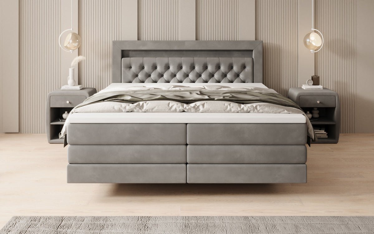 Boxspring posteľ Menzogna s efektom vznášania a LED osvetlením v zamate