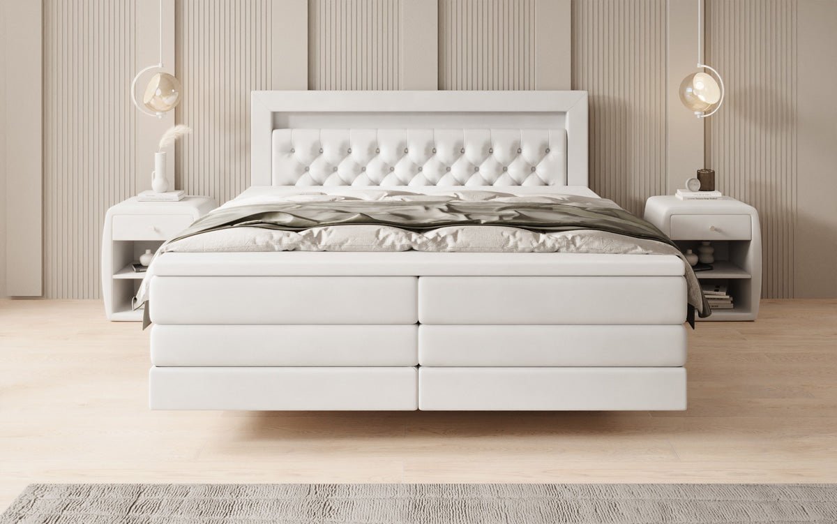 Boxspring posteľ Menzogna s efektom vznášania a LED osvetlením v zamate