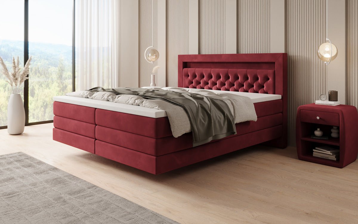 Boxspring posteľ Menzogna s efektom vznášania a LED osvetlením v zamate
