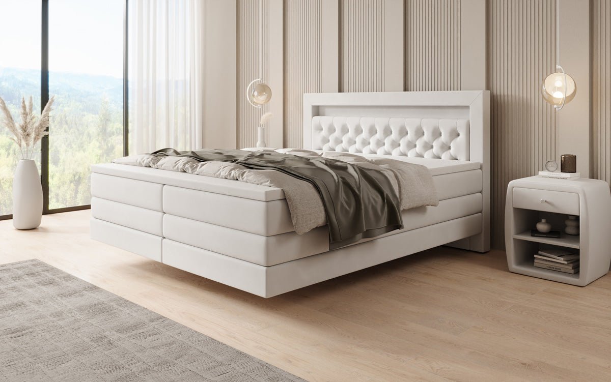 Boxspring posteľ Menzogna s efektom vznášania a LED osvetlením v zamate