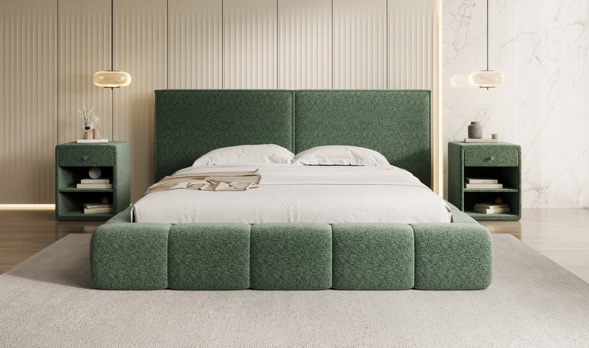Designer Polsterbett Elise in Strukturstoff mit Stauraum