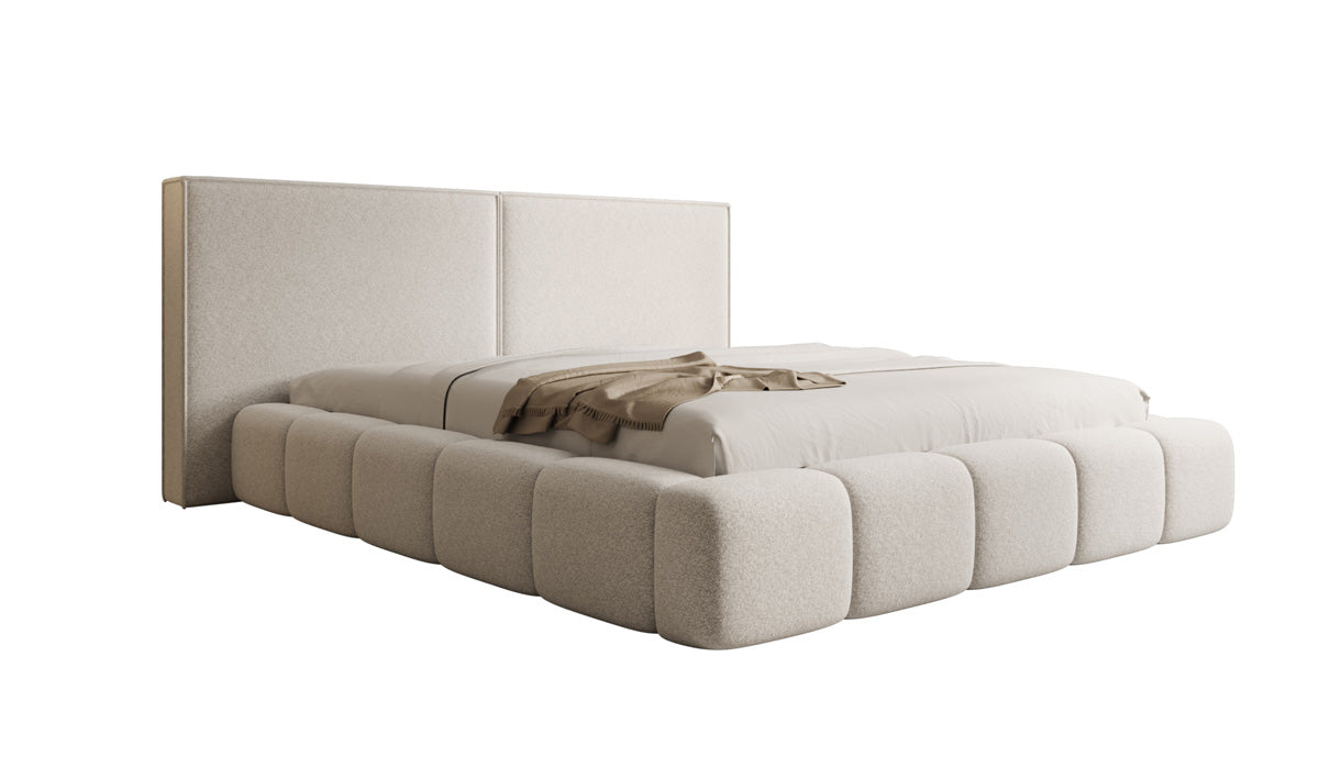 Designer Polsterbett Elise in Strukturstoff mit Stauraum