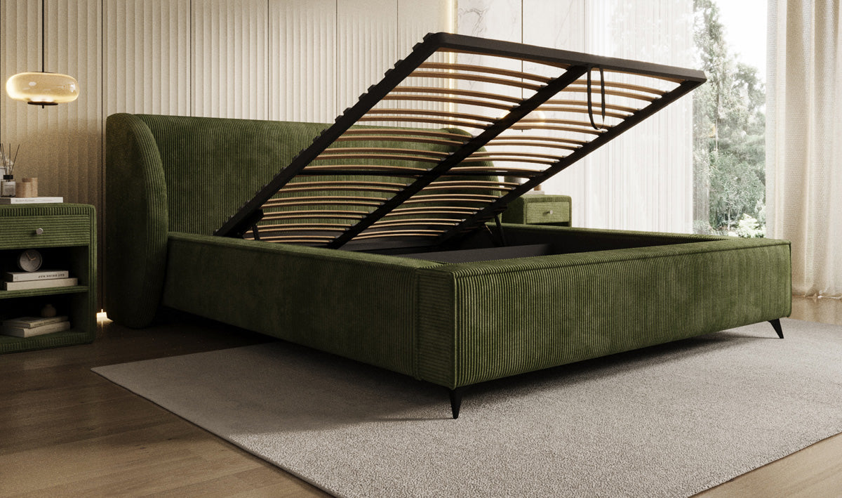 Designer Polsterbett Freya Cord mit Stauraum