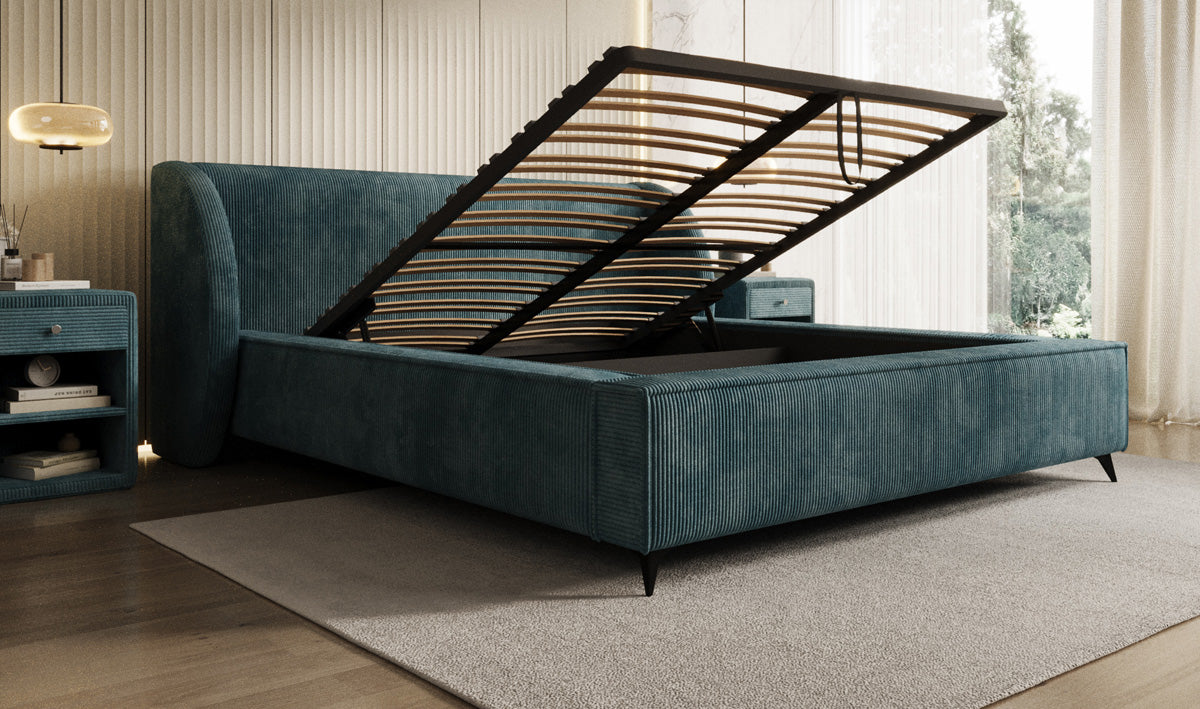 Designer Polsterbett Freya Cord mit Stauraum