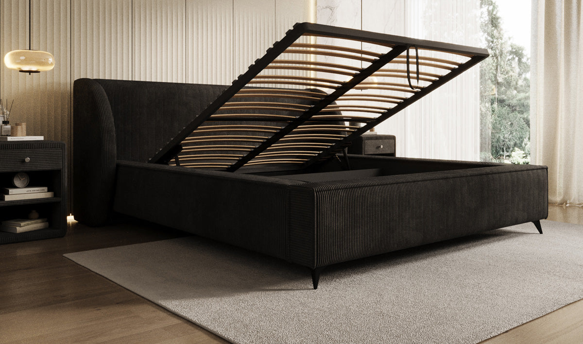 Designer Polsterbett Freya Cord mit Stauraum