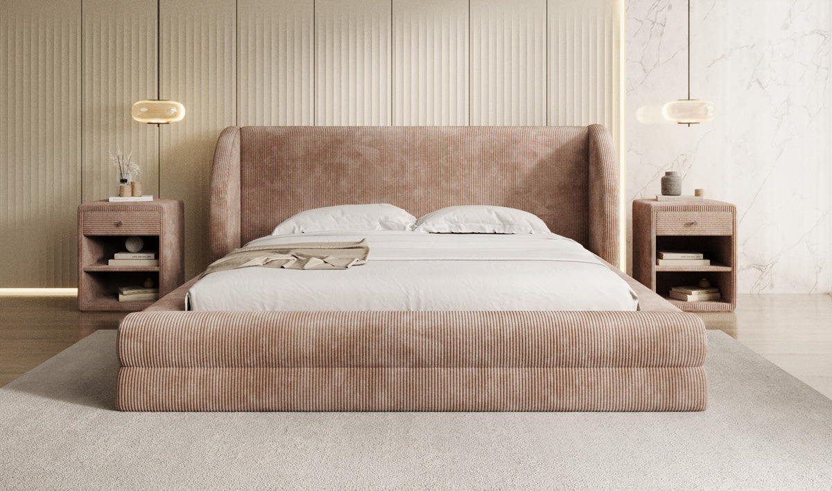 Designer Polsterbett Liv Cord mit Stauraum