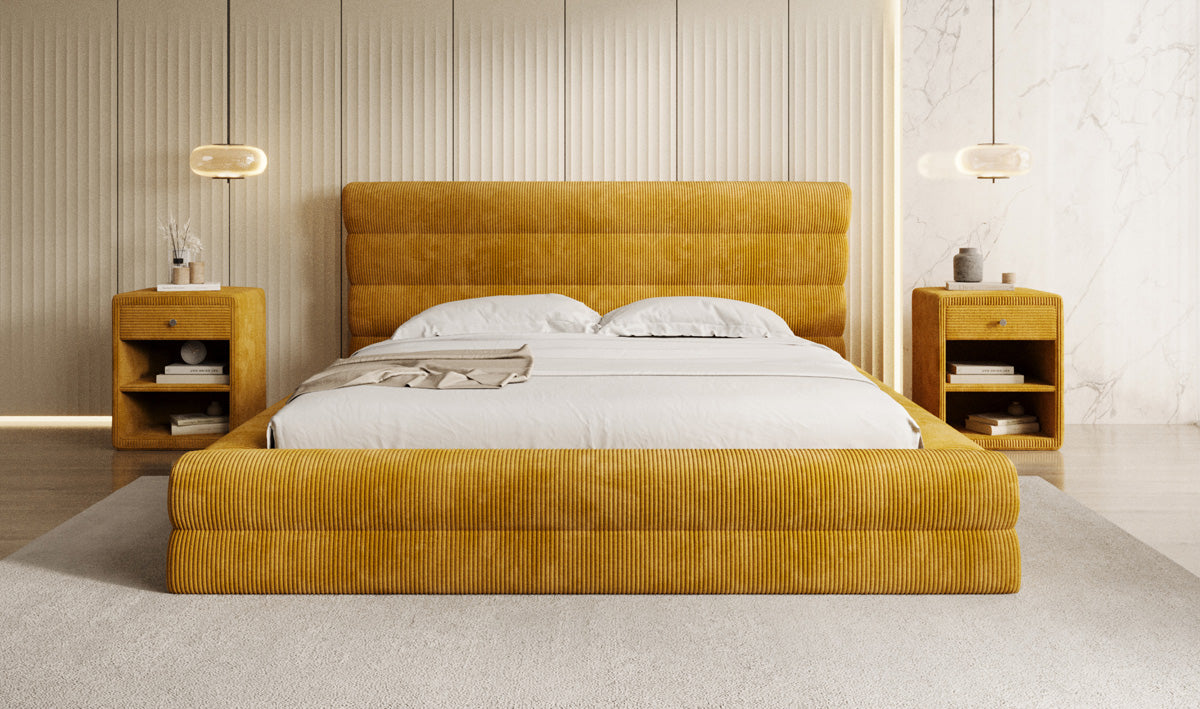 Designer Polsterbett Maren Cord mit Stauraum