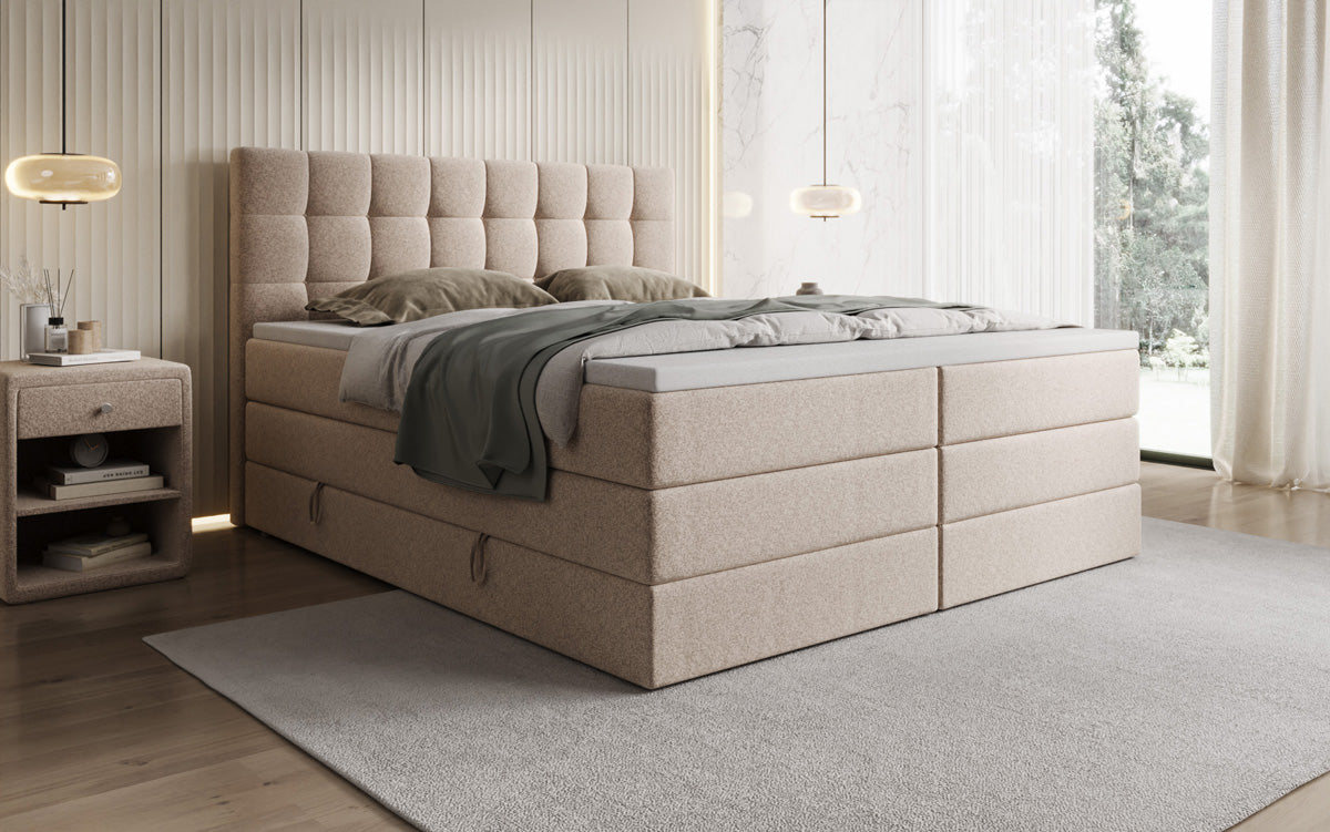 Boxspringbett Grandé in Strukturstoff mit Stauraum