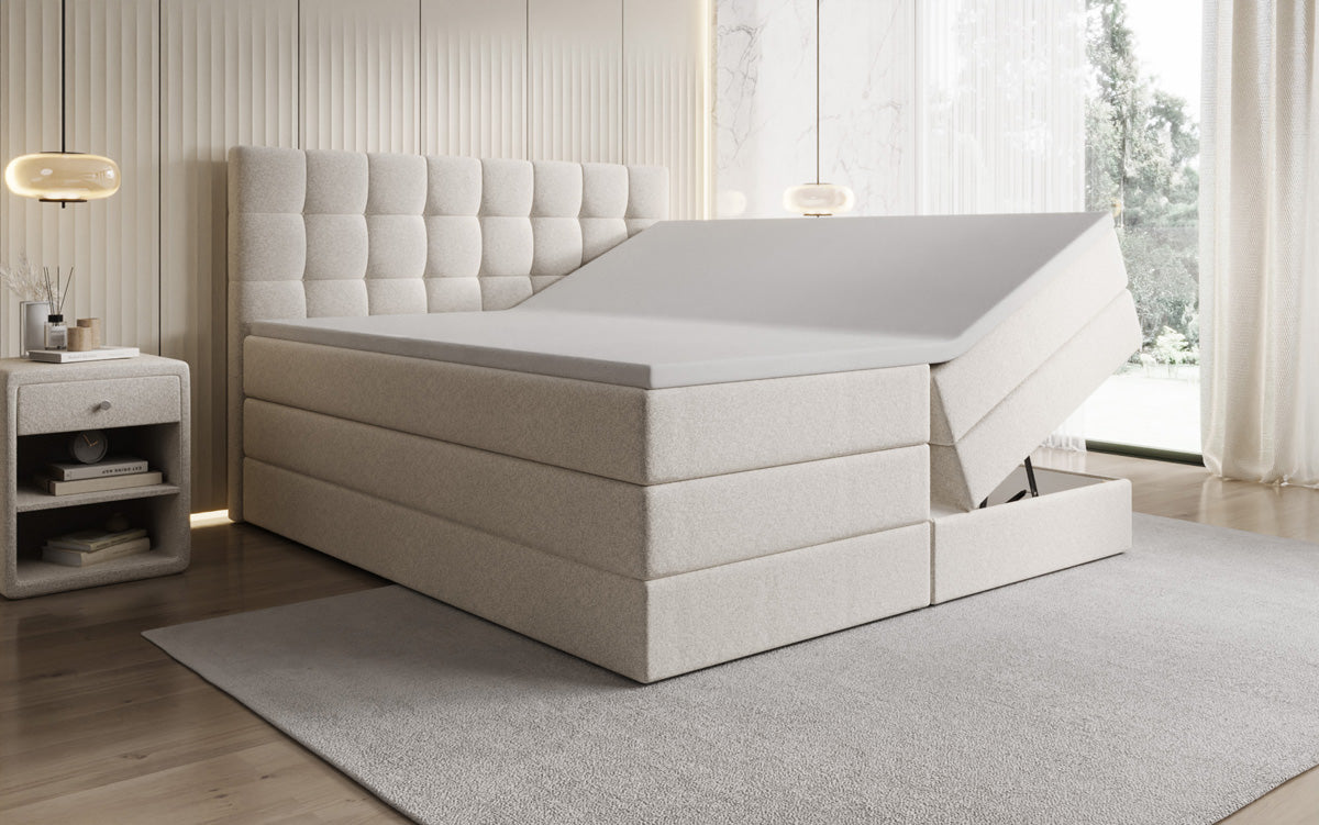 Boxspringbett Grandé in Strukturstoff mit Stauraum