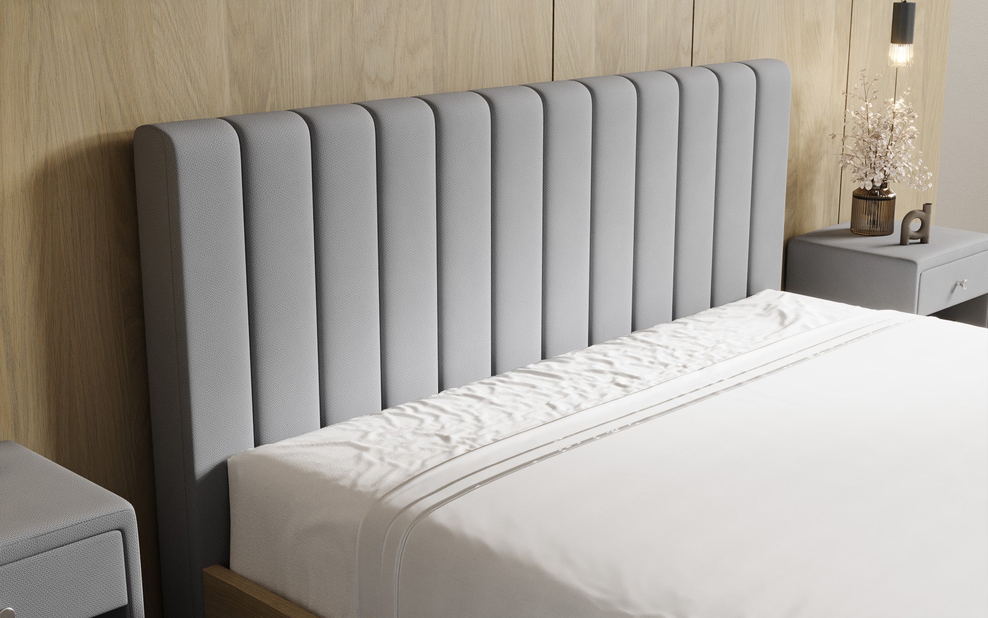 Designer Polsterbett Fiore Linea in Stoff mit Stauraum