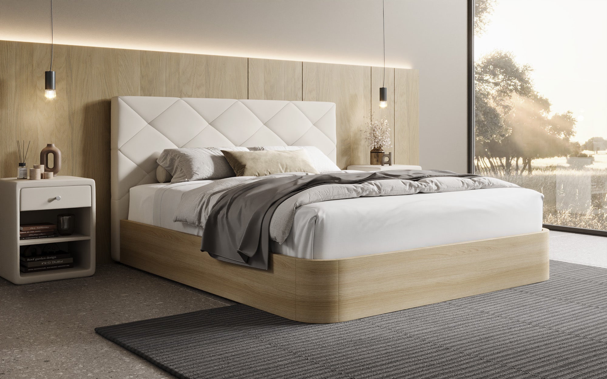 Designer Polsterbett Fiore Caro in Stoff mit Stauraum