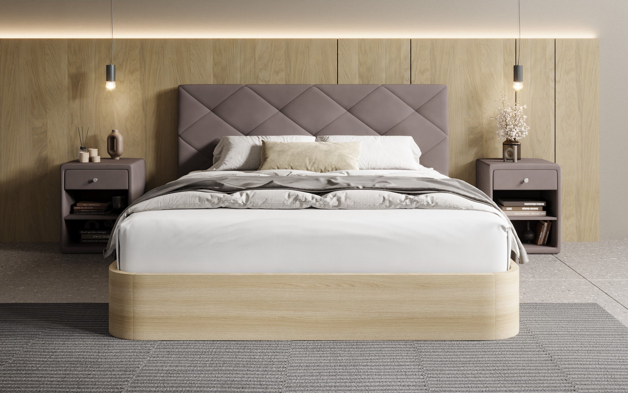 Designer Polsterbett Fiore Caro in Stoff mit Stauraum