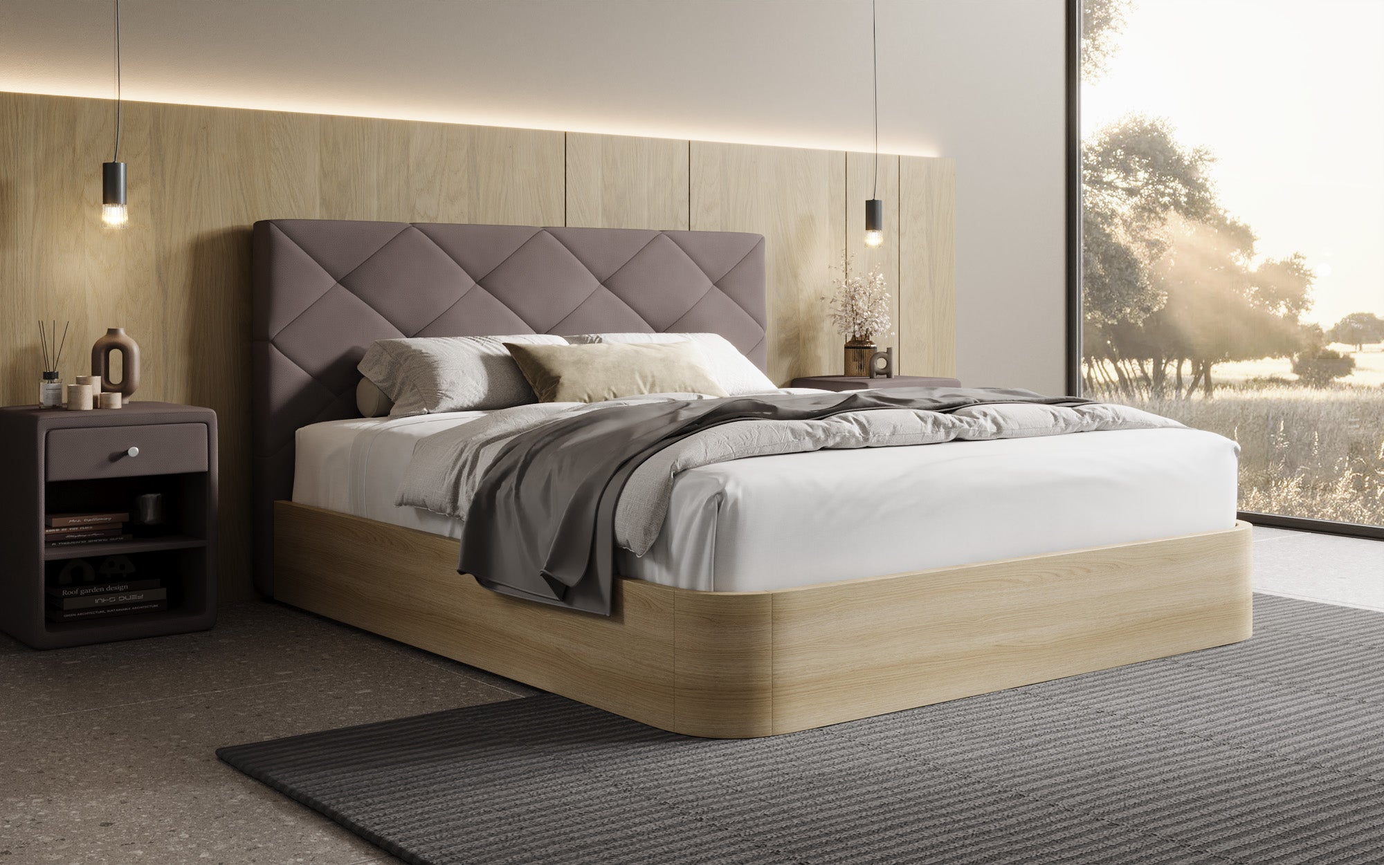 Designer Polsterbett Fiore Caro in Stoff mit Stauraum