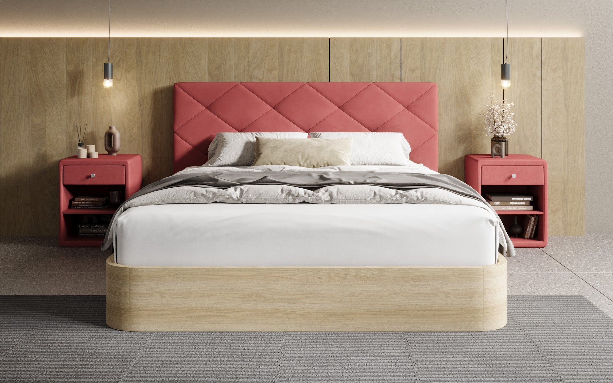 Designer Polsterbett Fiore Caro in Stoff mit Stauraum