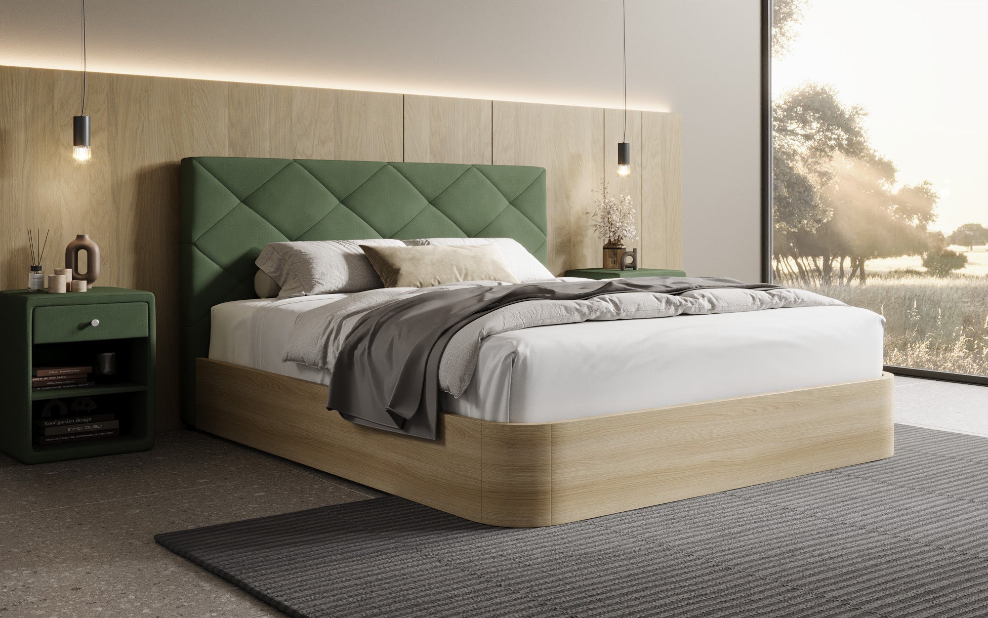 Designer Polsterbett Fiore Caro in Stoff mit Stauraum