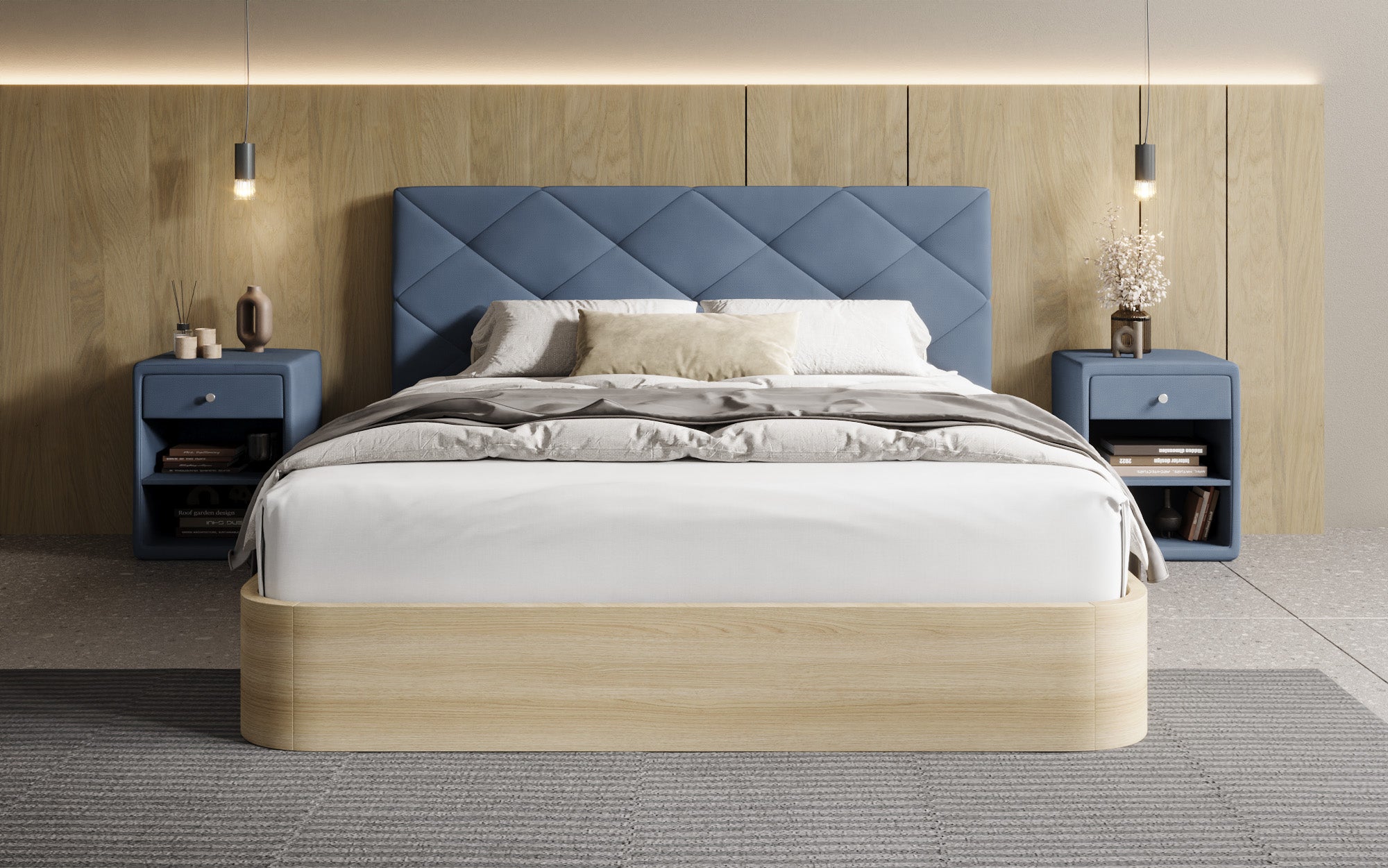 Designer Polsterbett Fiore Caro in Stoff mit Stauraum