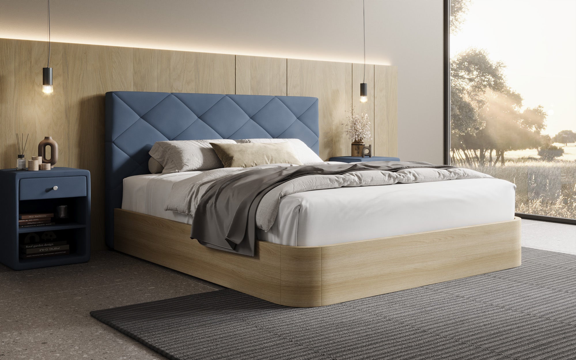 Designer Polsterbett Fiore Caro in Stoff mit Stauraum