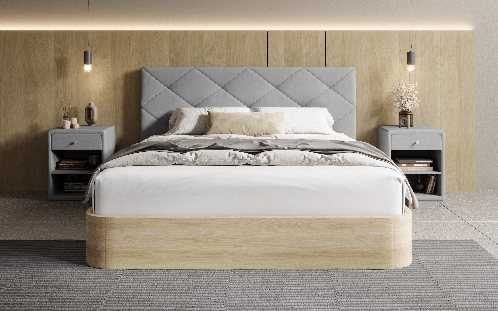 Designer Polsterbett Fiore Caro in Stoff mit Stauraum