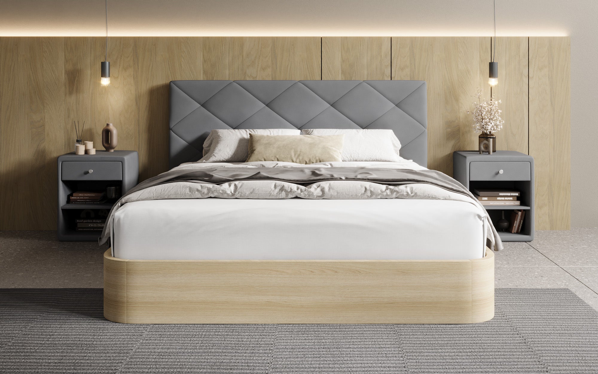 Designer Polsterbett Fiore Caro in Stoff mit Stauraum