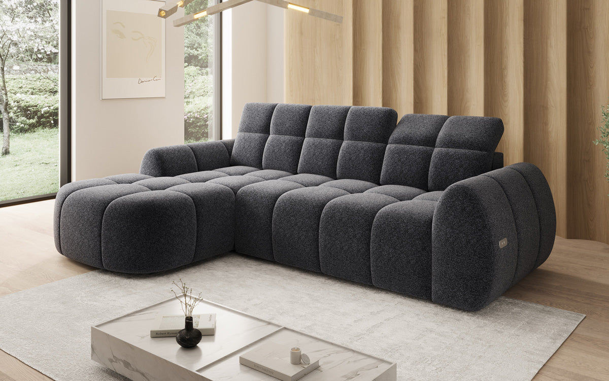 Designer Ecksofa Bjork in Strukturstoff mit elektrischer Sitzerweiterung