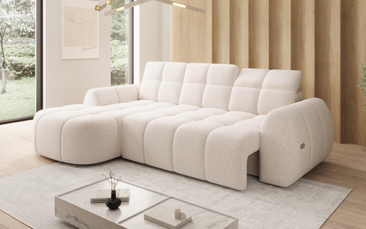 Designer Ecksofa Bjork in Strukturstoff mit elektrischer Sitzerweiterung