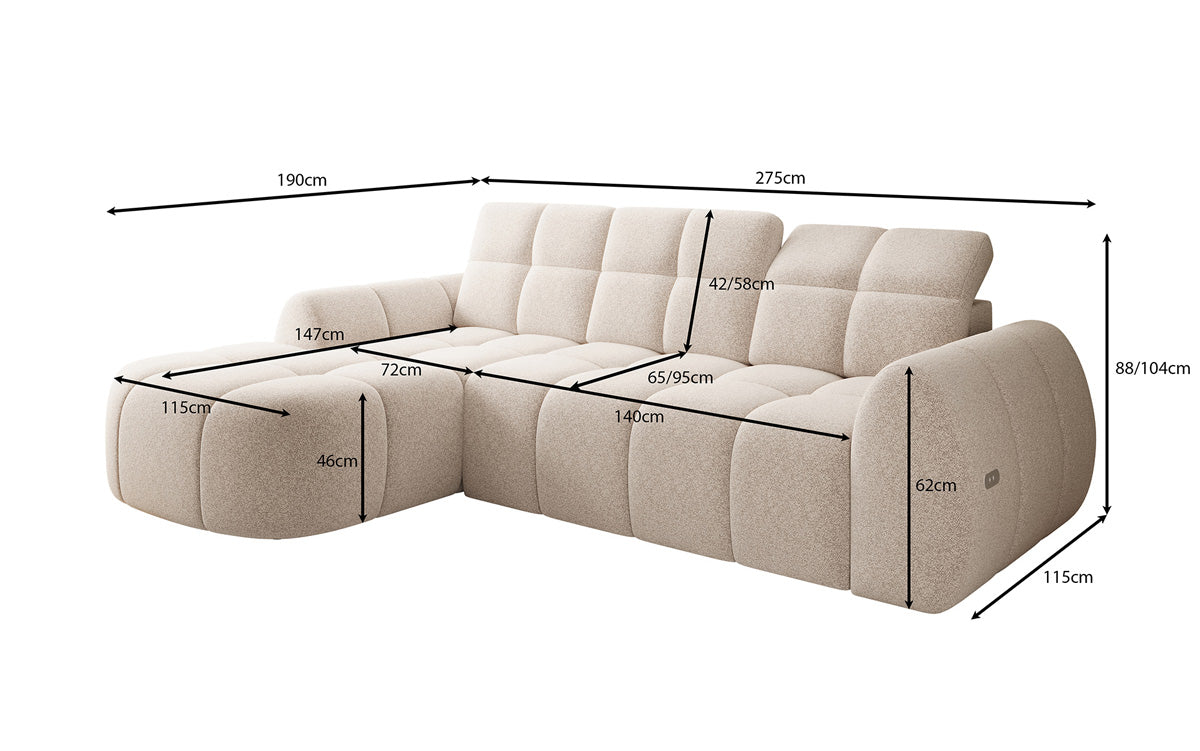 Designer Ecksofa Bjork in Strukturstoff mit elektrischer Sitzerweiterung