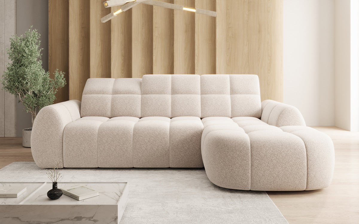 Designer Ecksofa Bjork in Strukturstoff mit elektrischer Sitzerweiterung