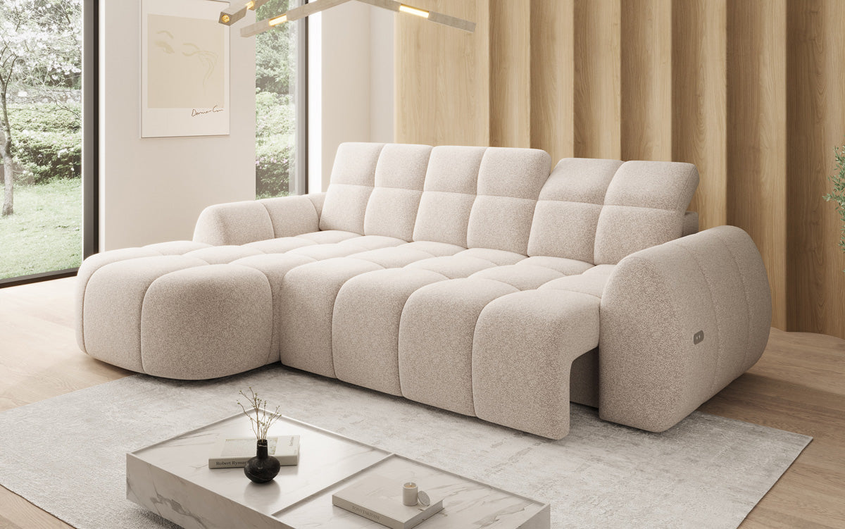 Designer Ecksofa Bjork in Strukturstoff mit elektrischer Sitzerweiterung