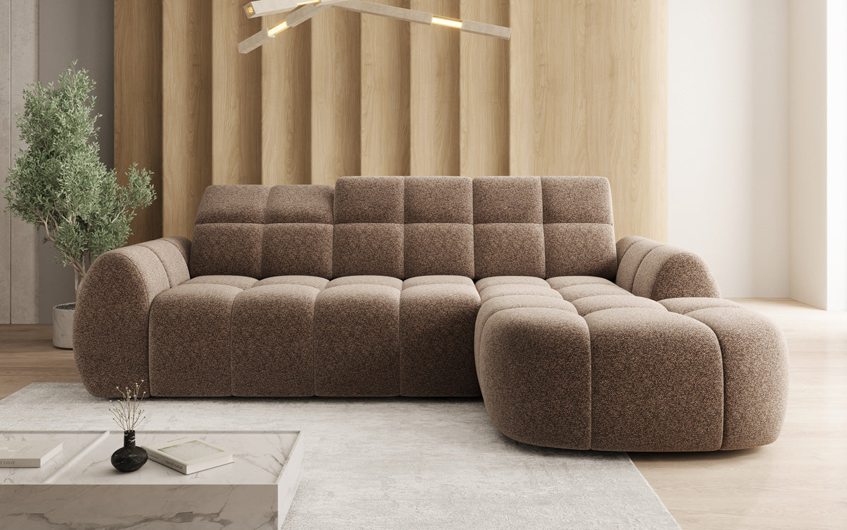 Designer Ecksofa Bjork in Strukturstoff mit elektrischer Sitzerweiterung