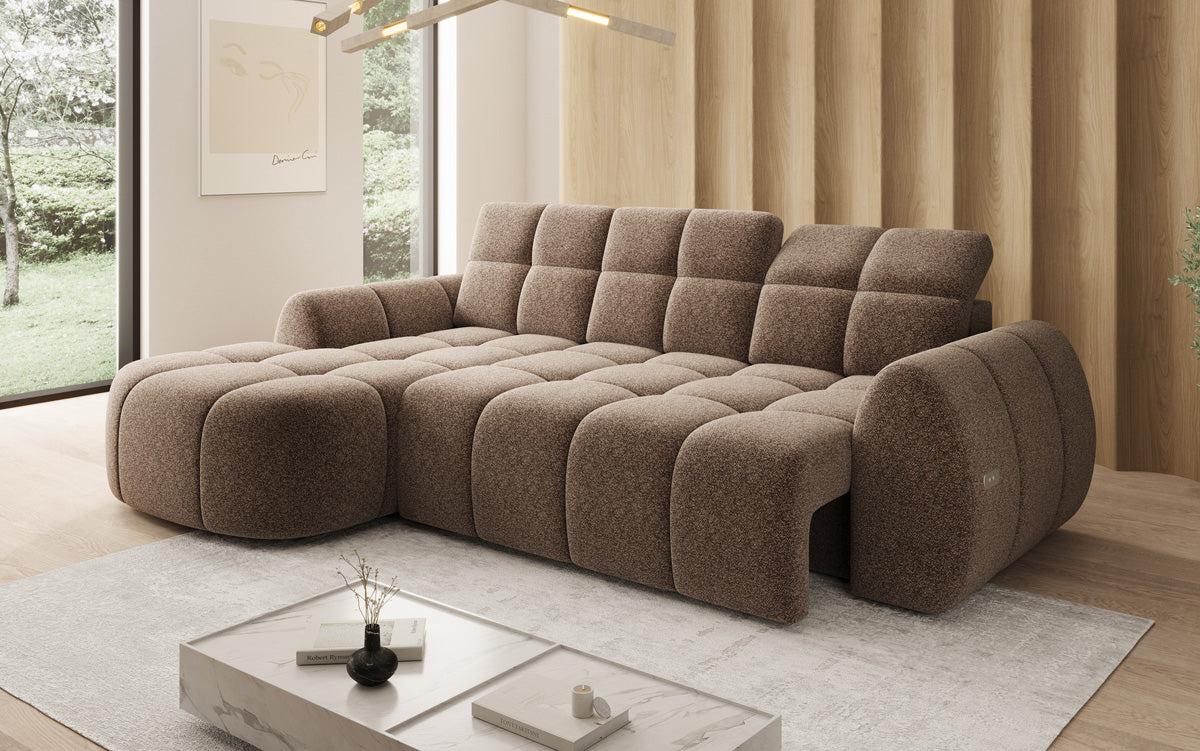 Designer Ecksofa Bjork in Strukturstoff mit elektrischer Sitzerweiterung