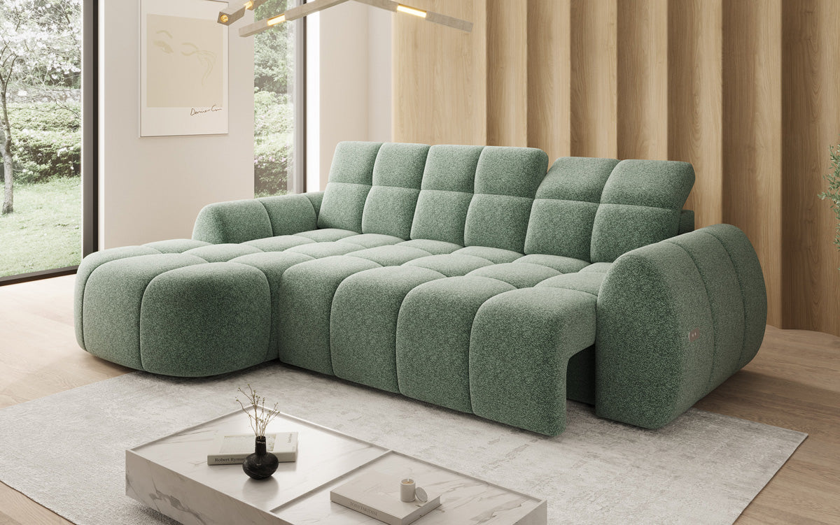 Designer Ecksofa Bjork in Strukturstoff mit elektrischer Sitzerweiterung