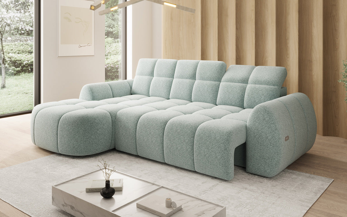 Designer Ecksofa Bjork in Strukturstoff mit elektrischer Sitzerweiterung