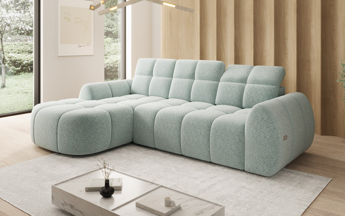 Designer Ecksofa Bjork in Strukturstoff mit elektrischer Sitzerweiterung
