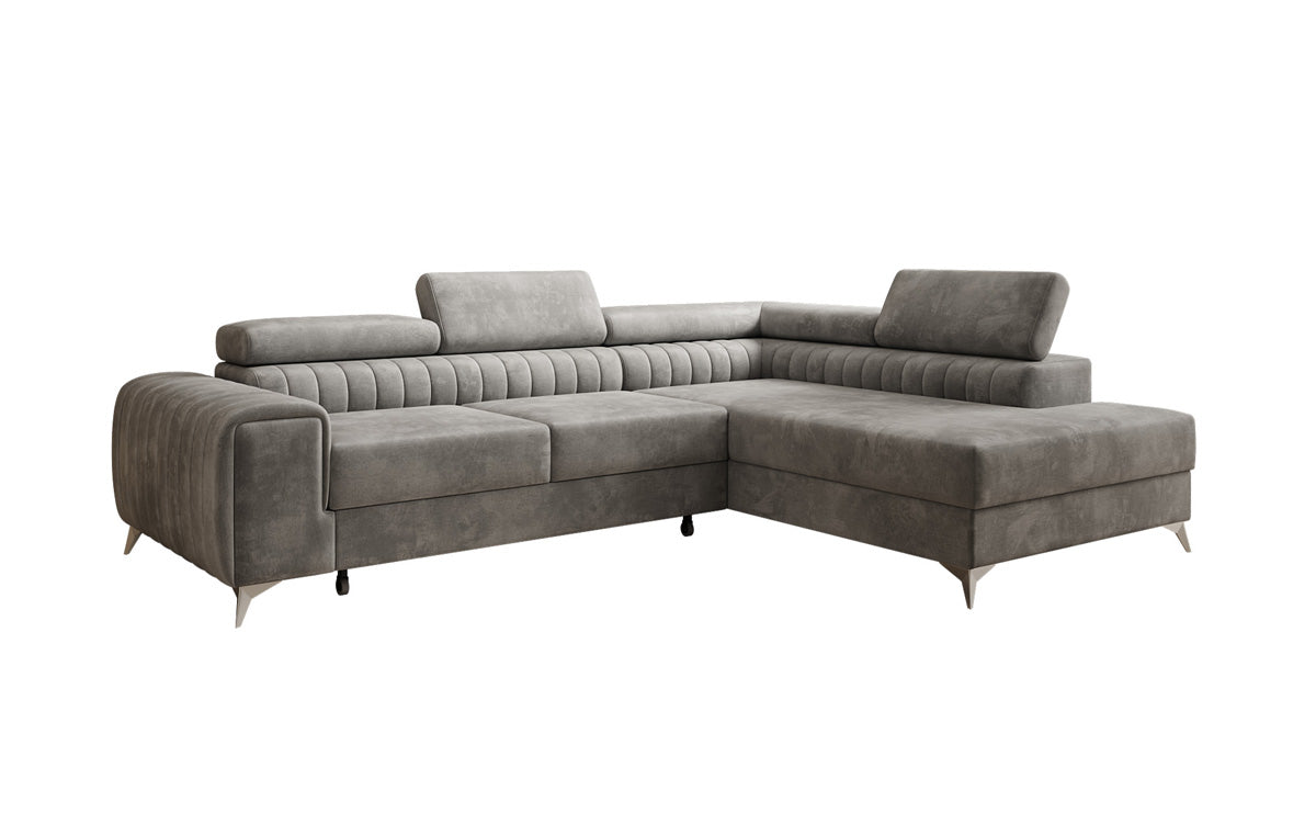 Designer Ecksofa Aurea mit Schlaf- und Klappfunktion in Samt