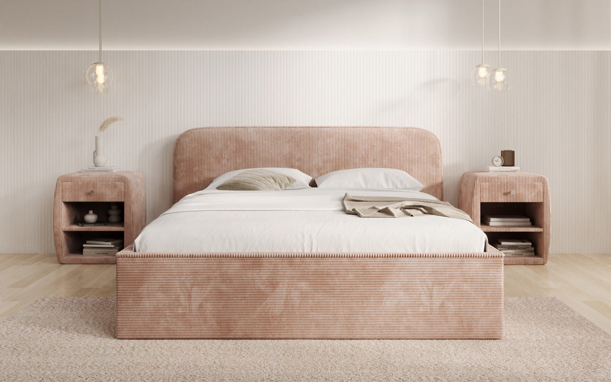 Designer Polsterbett Nola in Cord mit Stauraum