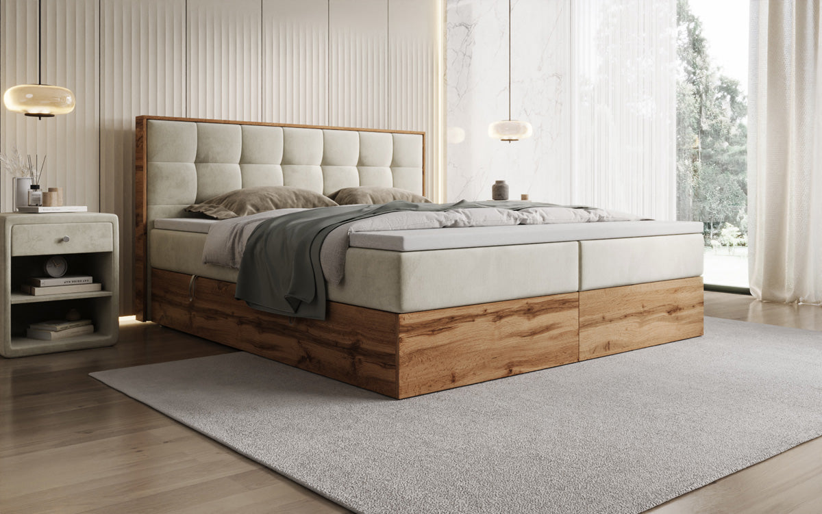 Boxspringová posteľ Timber Quad s úložným priestorom v zamate