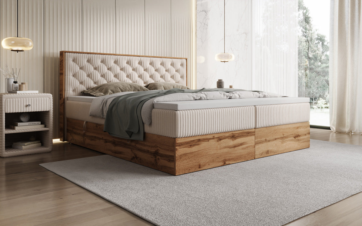 Boxspringová posteľ Timber Chester v Mančesteri s úložným priestorom