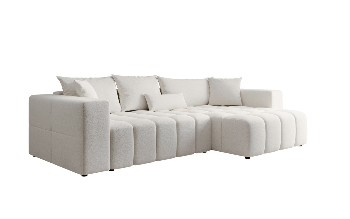 Designer Ecksofa Momo mit Schlaf- und Klappfunktion in Strukturstoff