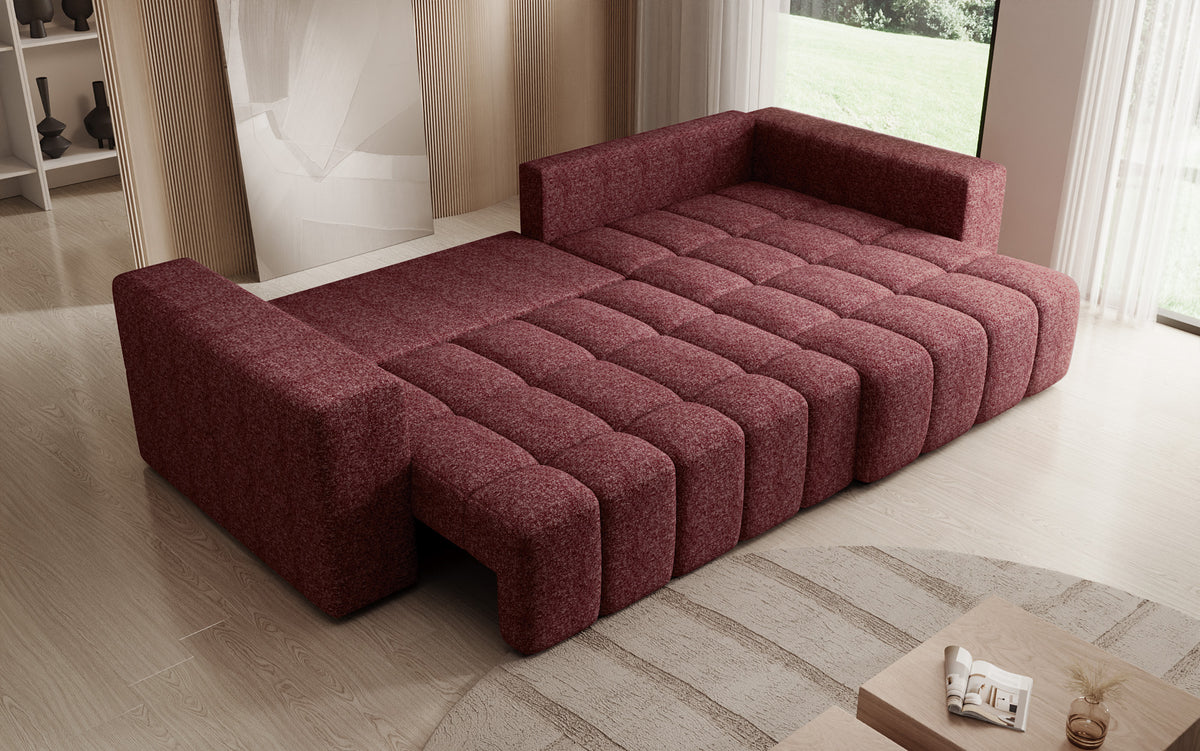 Designer Ecksofa Momo mit Schlaf- und Klappfunktion in Strukturstoff