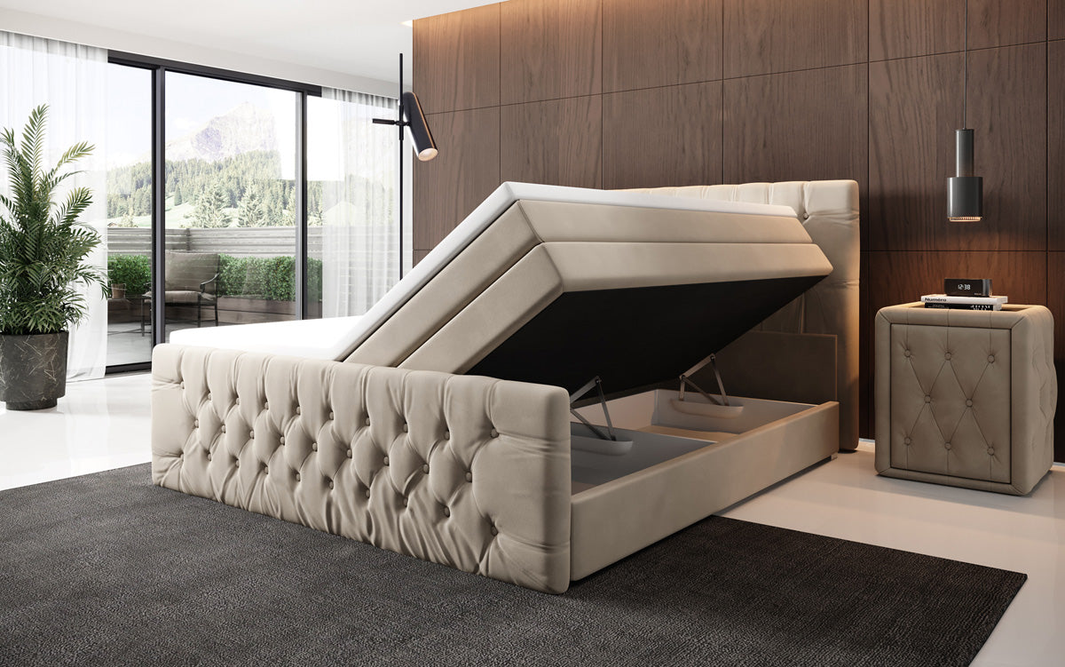 Boxspringová posteľ Velutto s úložným priestorom - Chesterfieldový vzhľad